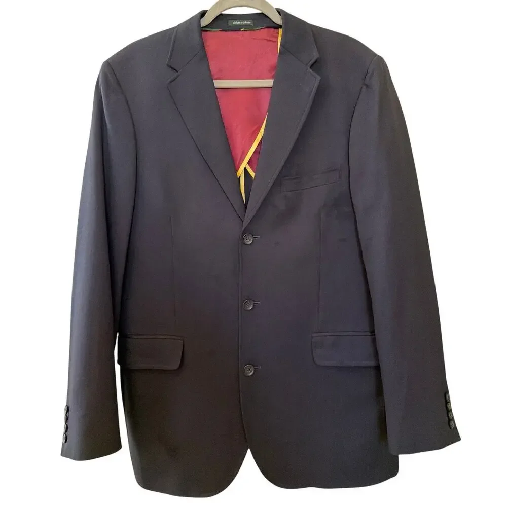 J Crew Navy Blue Blazer Men's 42 Long 100% Wool Sportcoat Old Money Luxury Prep